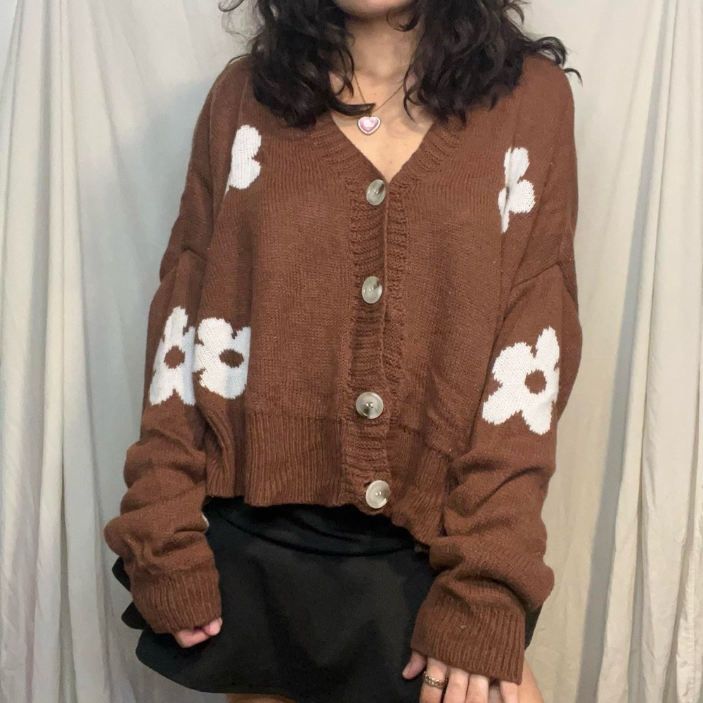 Just Polly Brown Flower Print Cardigan!